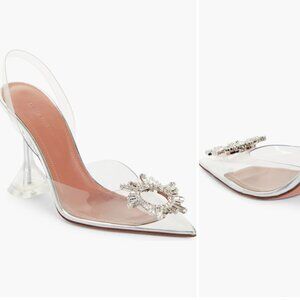 NIB Amina Muaddi Begum Crystal Embellished Glass Slingback Pump Sz 37.5